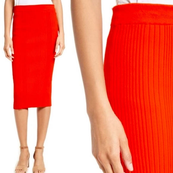New Rebecca Taylor Red-Orange Ribbed Knit Skirt - Picture 7 of 7